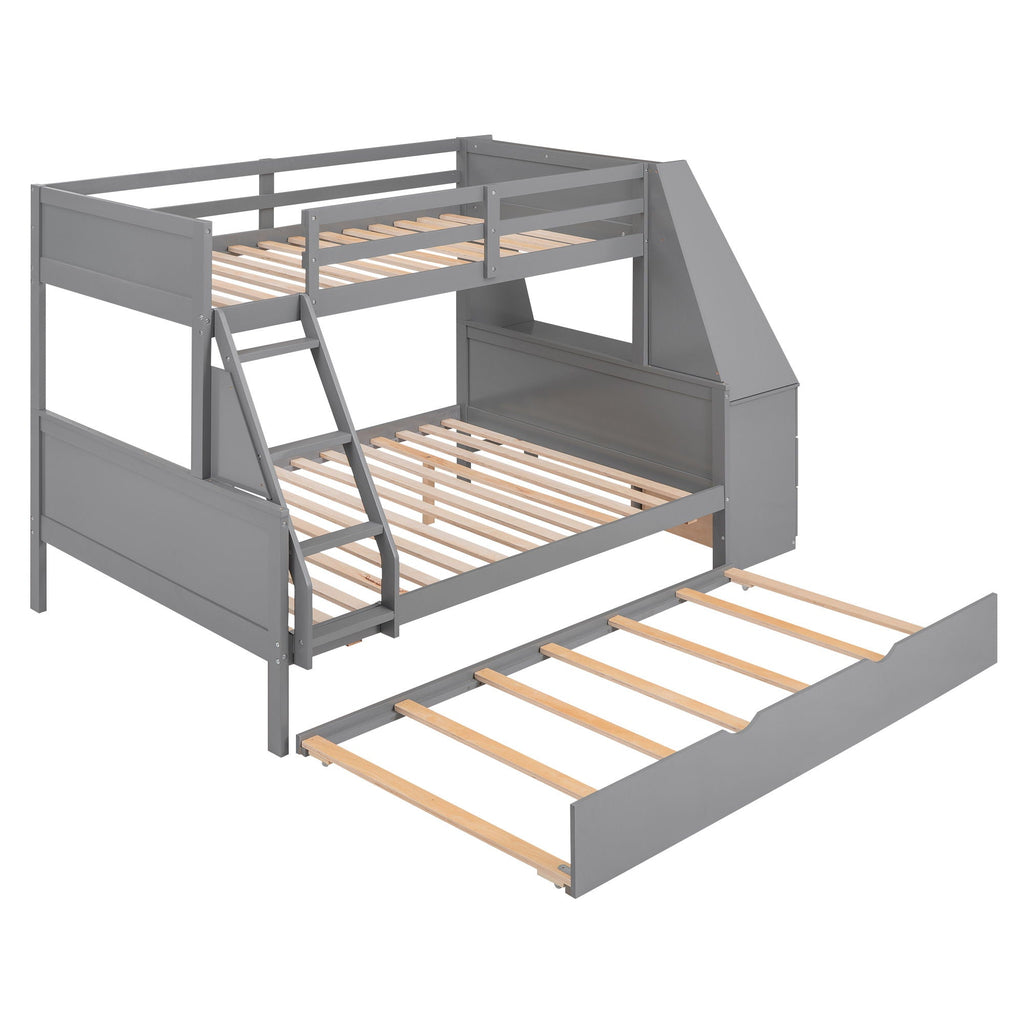 Bunk Bed with Trundle & Built In Desk, 3 Storage Drawers & Shelf