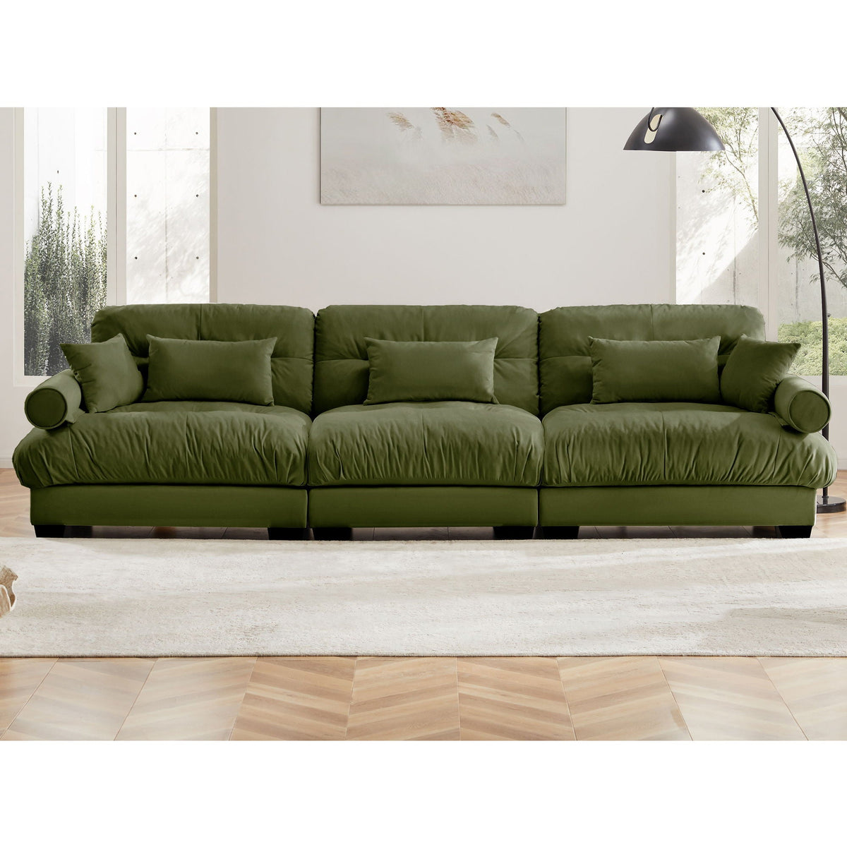 Modern Sofa with Bolstered Armrests & Pillows