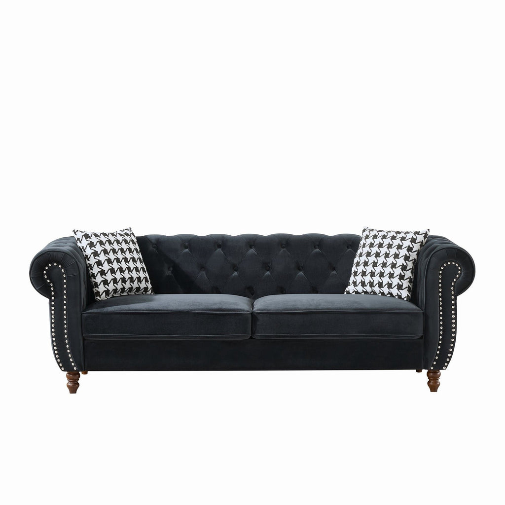 Chesterfield 3 & 2-Seater Upholstery Sofa with Roll Armrest & Nailhead Fabric Couch