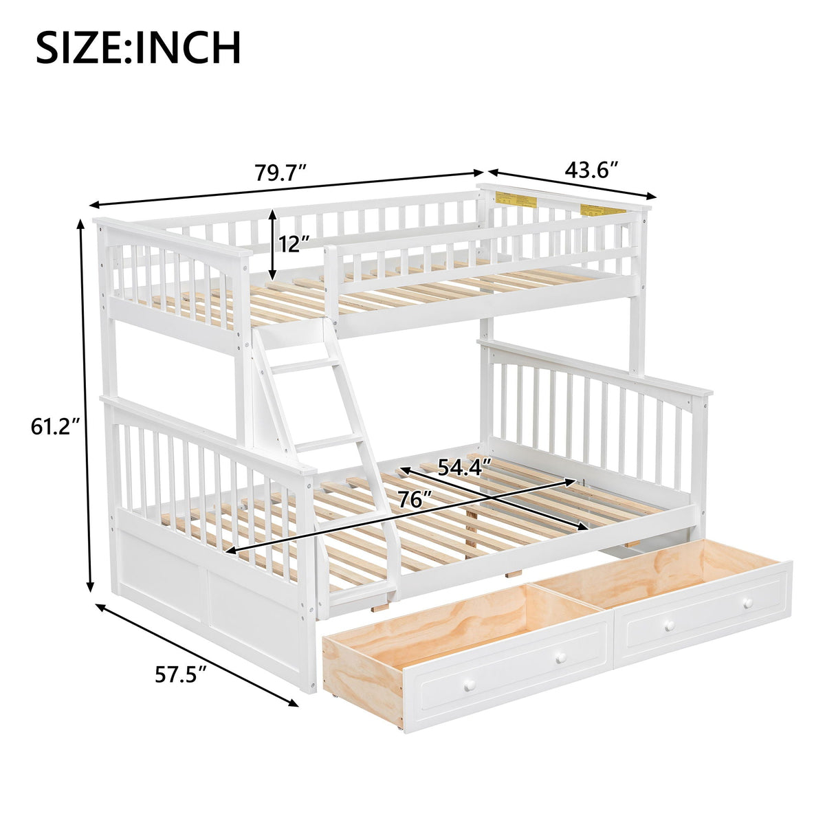 Bunk Bed with Drawers, Convertible Storage Bed