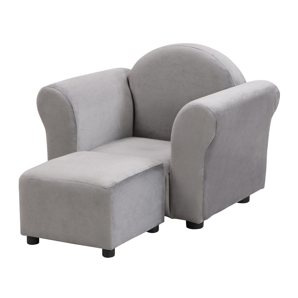 Kids Recliner Chair, Kids Upholstered Couch with Ottoman – Dark Gray
