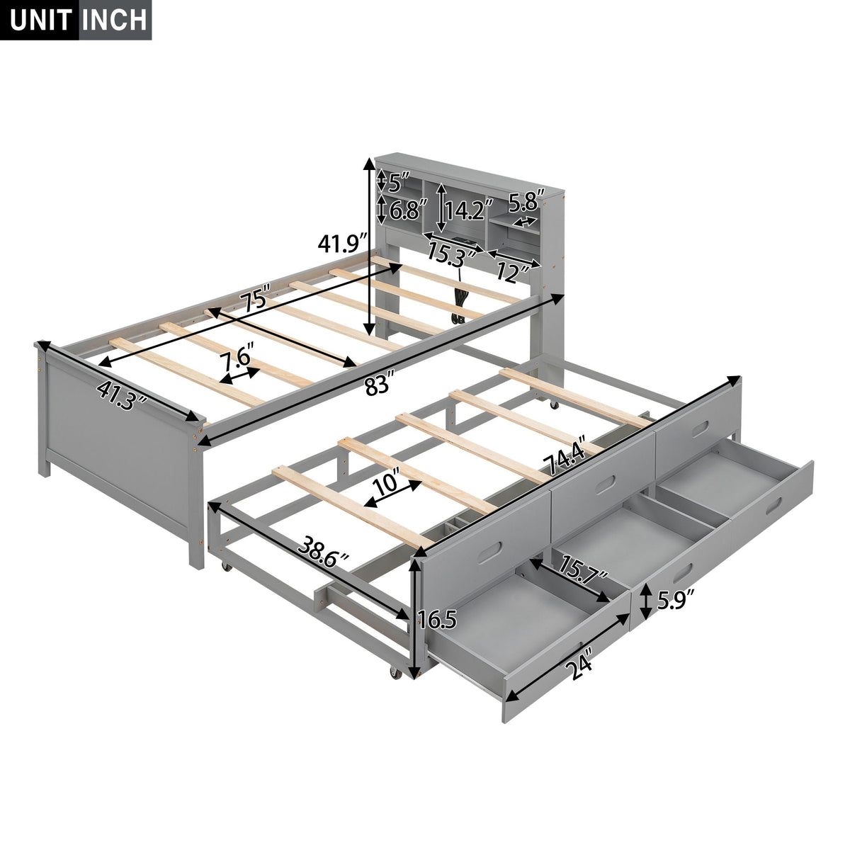 Platform Bed with Storage Headboard, USB, Trundle & 3 – Drawer