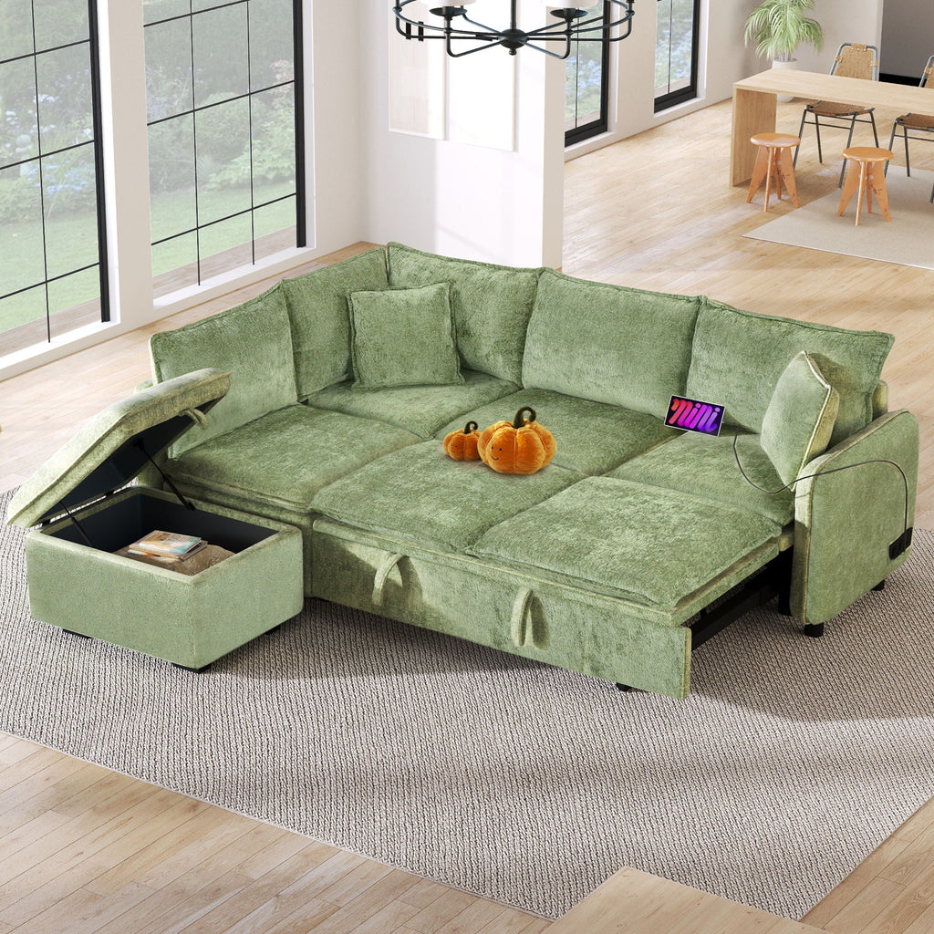 Convertible Sofa Bed Sectional Sofa Sleeper L-Shaped Sofa with A Storage Ottoman