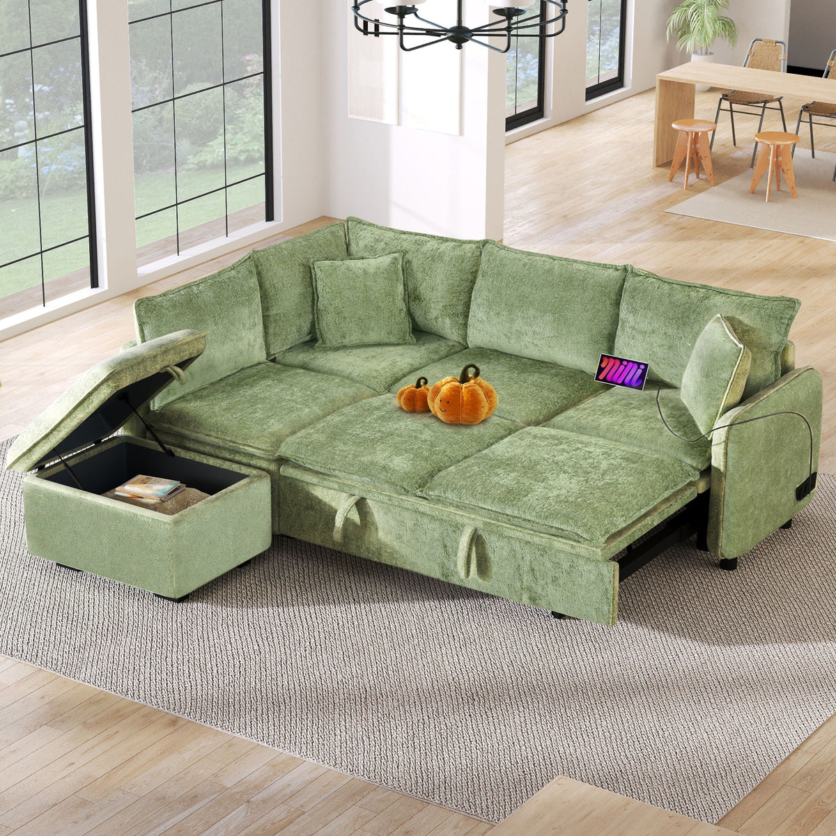 Convertible Sofa Bed Sectional Sofa Sleeper L-Shaped Sofa with A Storage Ottoman