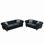 Chesterfield 3 & 2-Seater Upholstery Sofa with Roll Armrest & Nailhead Fabric Couch