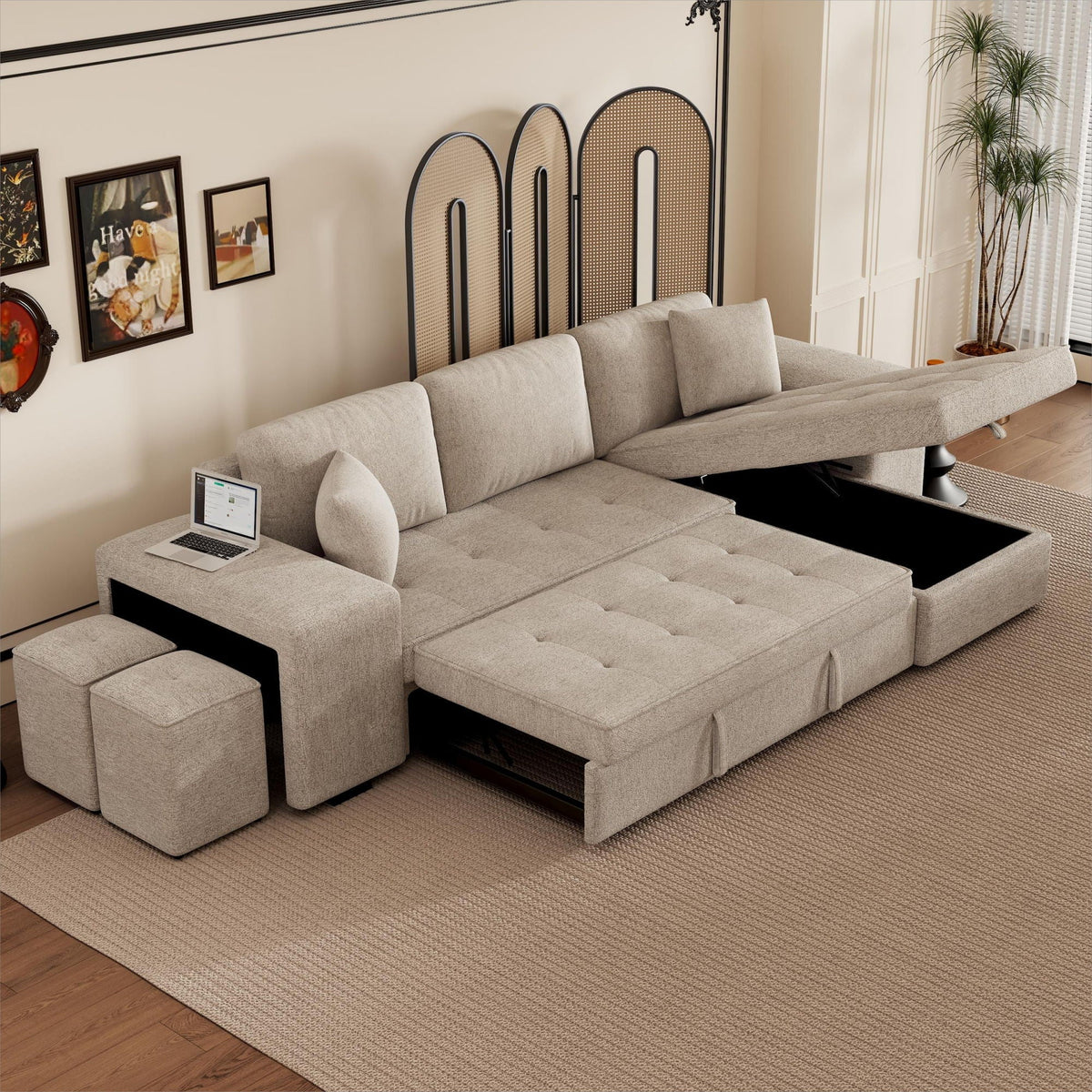 Modern L-Shape 3 Seat Reversible Sectional Couch
