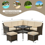 6-Piece Patio Rattan Dining Sofa Furniture Set