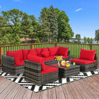 7-Piece Patio Rattan Furniture Set Sectional Sofa Garden Cushion