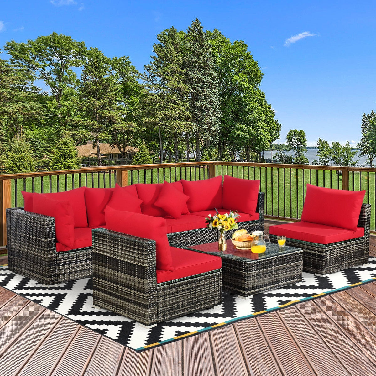 7-Piece Patio Rattan Furniture Set Sectional Sofa Garden Cushion