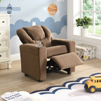 Kids Recliner Chair, Kids Upholstered Couch with Two Cup Holder, Footrest, Backrest