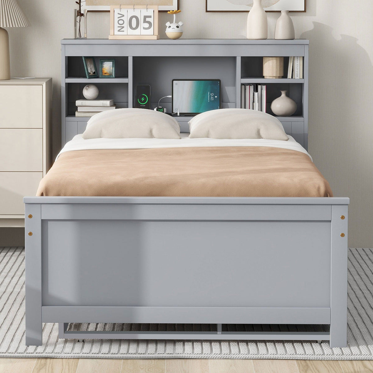 Platform Bed with Storage Headboard, USB, Trundle & 3 – Drawer