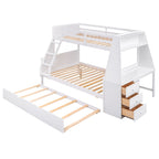 Bunk Bed with Trundle & Built In Desk, 3 Storage Drawers & Shelf