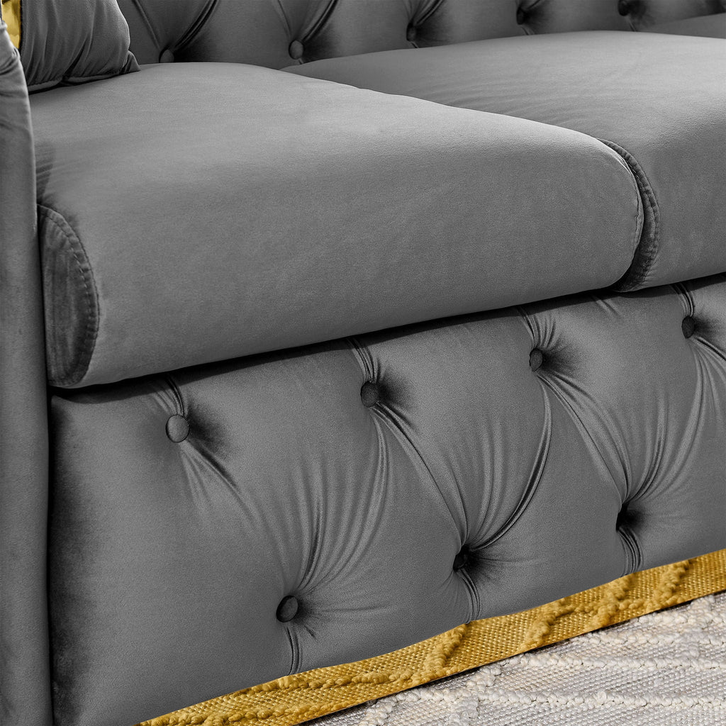 Button Tufted Couch with 2 Pillows, 3-Seater Luxury Chesterfield Sofa