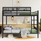 Queen Over Queen Bunk Bed with Ladder & Storage Shelf – Black