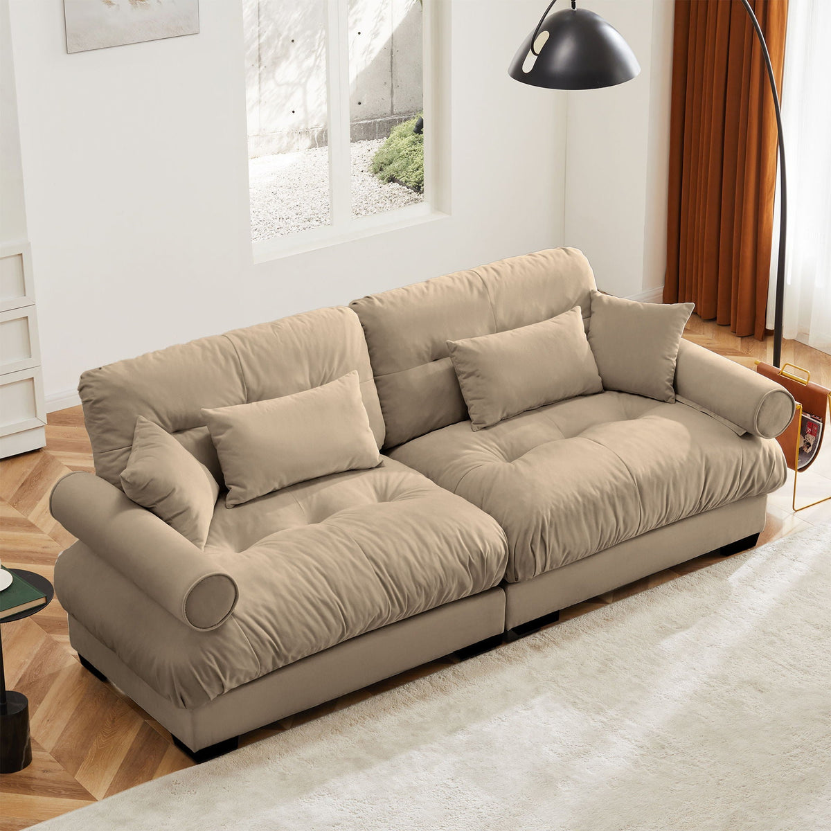 Modern Oversize Sofa with Cloud Like Comfort, Featuring Waist & Throw Pillows