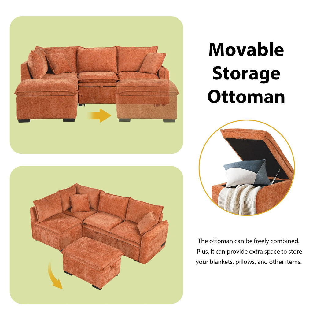 Convertible Sofa Bed Sectional Sofa Sleeper L-Shaped Sofa with A Storage Ottoman