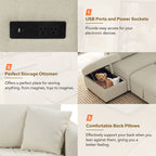 L-Shaped Sectional Pull Out Sofa Bed Sleeper Sofa with Two USB Ports