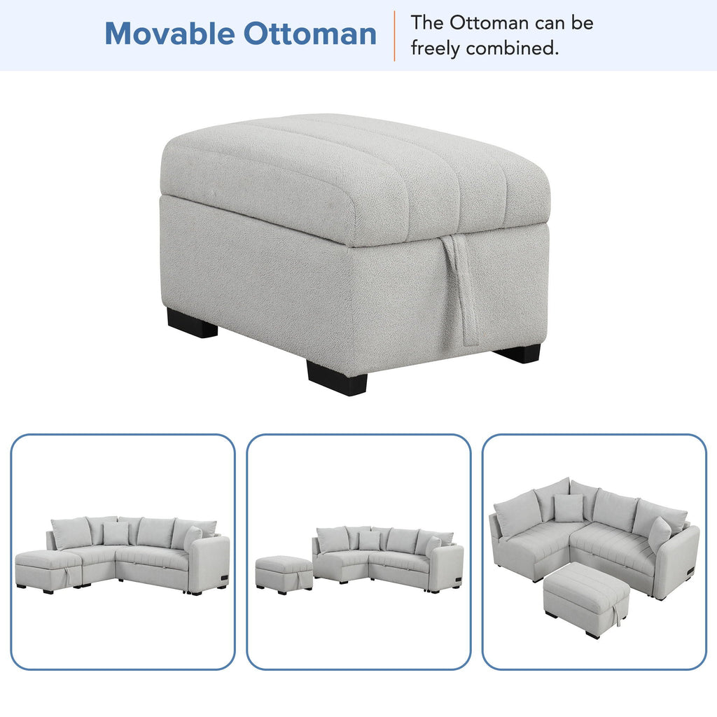L-Shaped Sectional Pull Out Sofa Bed Sleeper Sofa with Two USB Ports