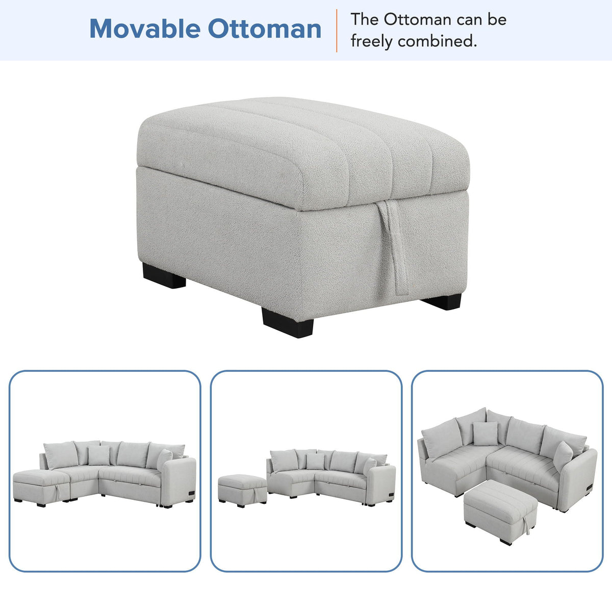 L-Shaped Sectional Pull Out Sofa Bed Sleeper Sofa with Two USB Ports