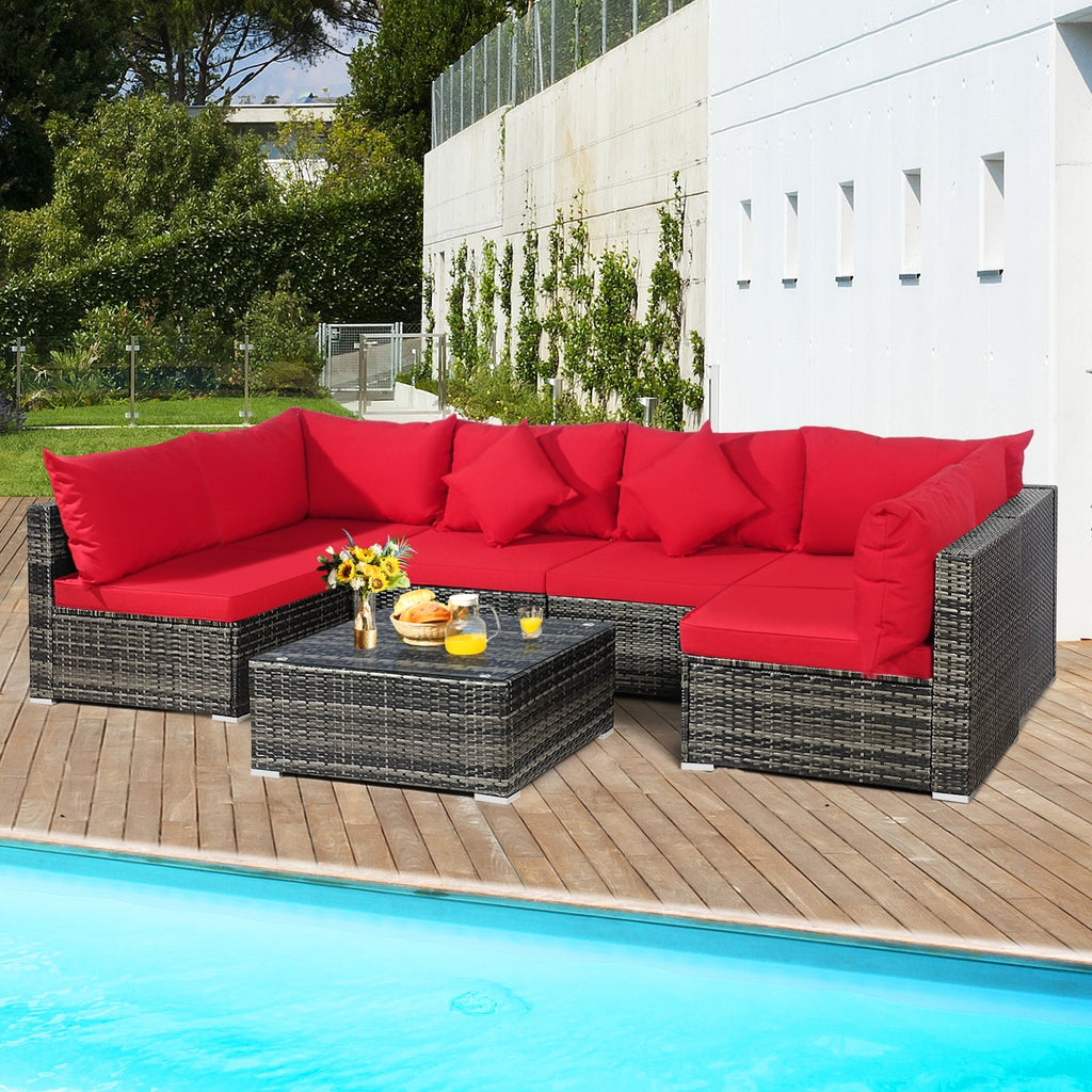 7-Piece Patio Rattan Furniture Set Sectional Sofa Garden Cushion