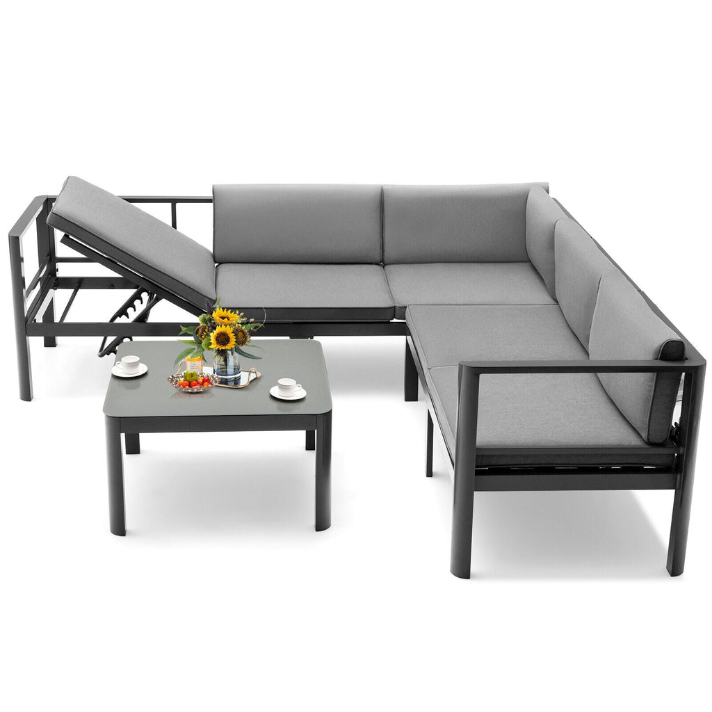 3-Piece Aluminum Patio Furniture Set with 6-Level Adjustable Backrest – Gray