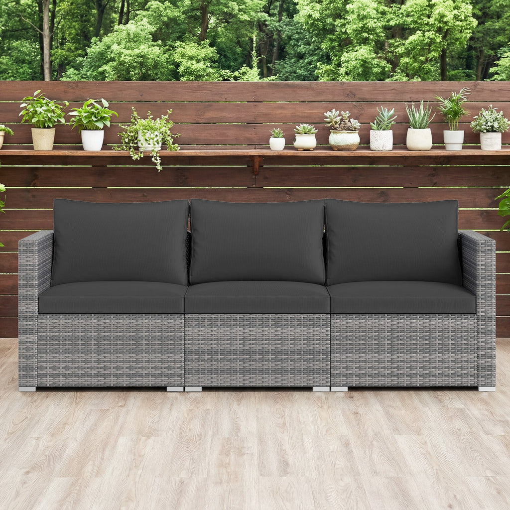 3-Piece Patio Sectional Sofa Set PE Rattan Modular Couch Furniture Set with Soft Cushions