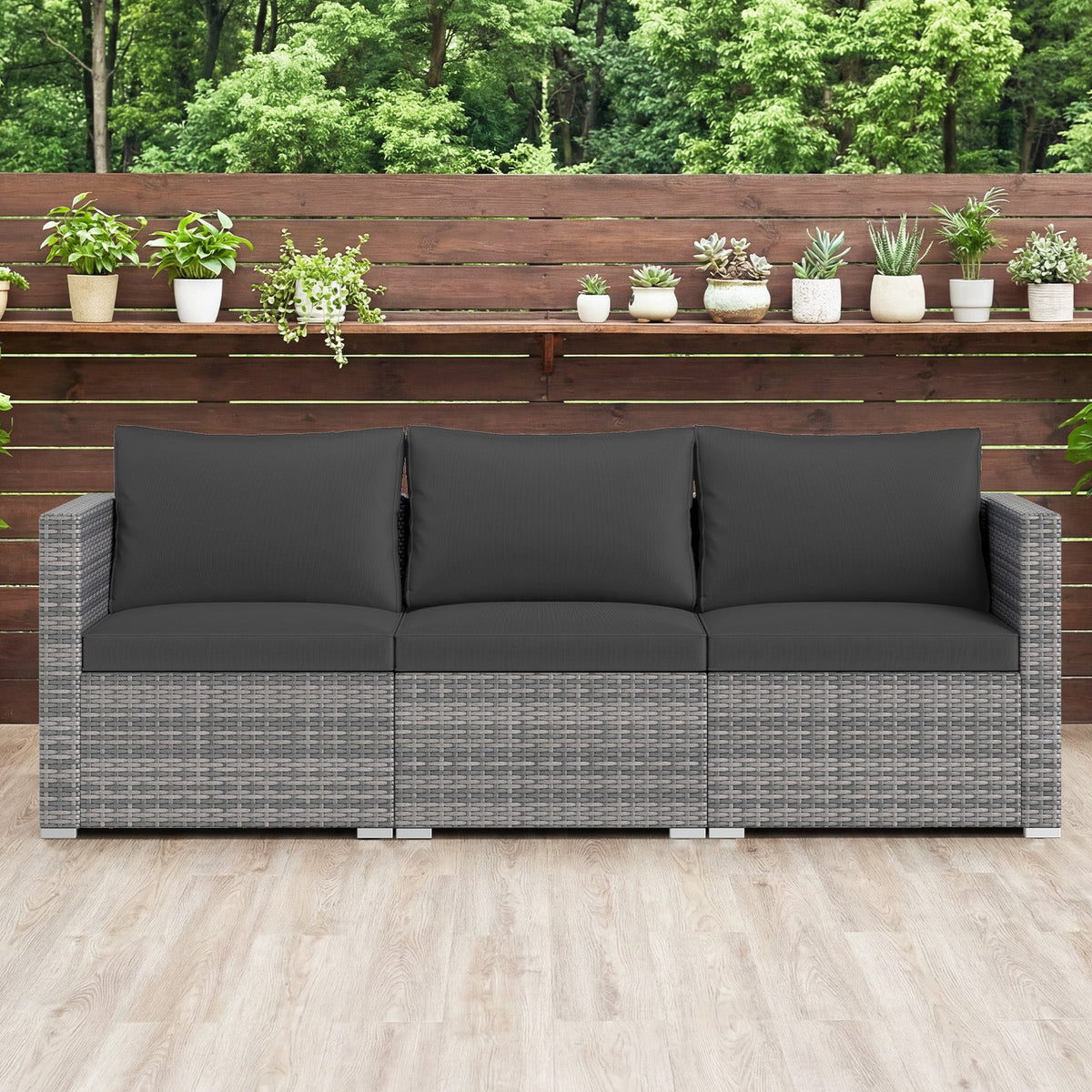 3-Piece Patio Sectional Sofa Set PE Rattan Modular Couch Furniture Set with Soft Cushions