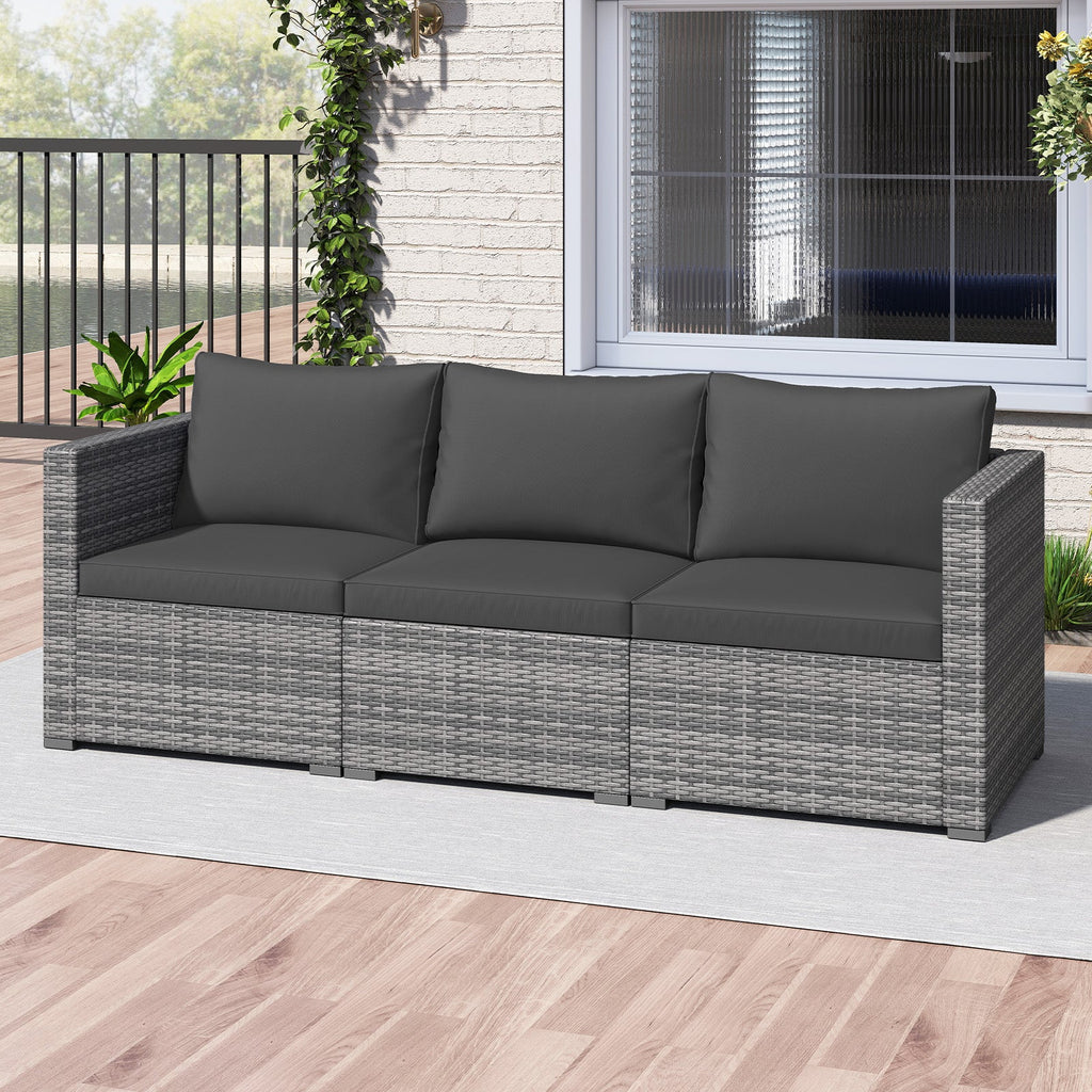 3-Piece Patio Sectional Sofa Set PE Rattan Modular Couch Furniture Set with Soft Cushions