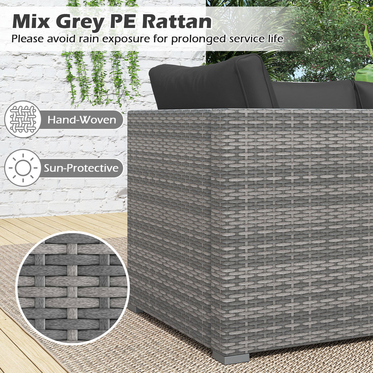 3-Piece Patio Sectional Sofa Set PE Rattan Modular Couch Furniture Set with Soft Cushions