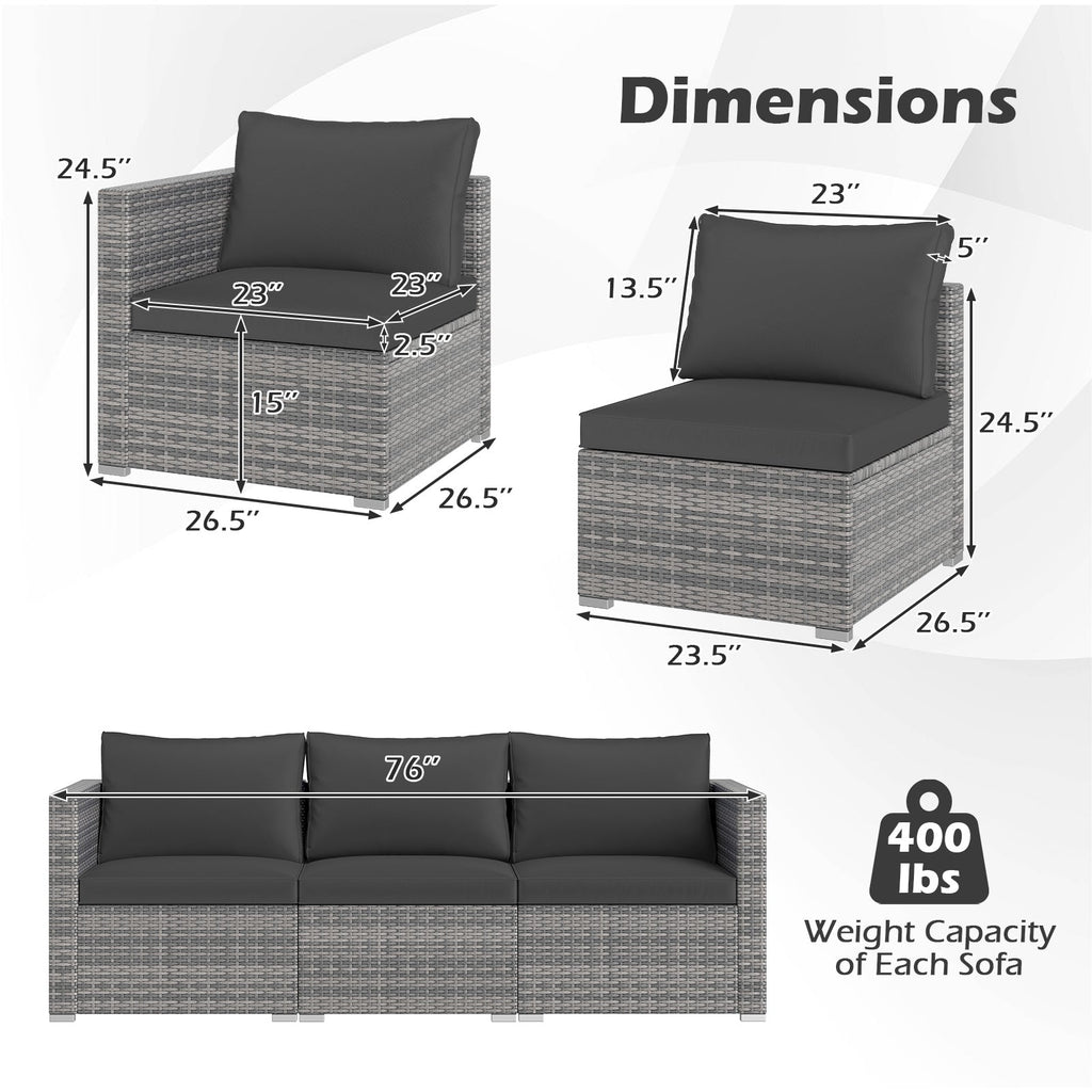3-Piece Patio Sectional Sofa Set PE Rattan Modular Couch Furniture Set with Soft Cushions