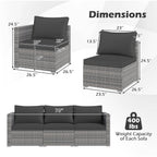 3-Piece Patio Sectional Sofa Set PE Rattan Modular Couch Furniture Set with Soft Cushions