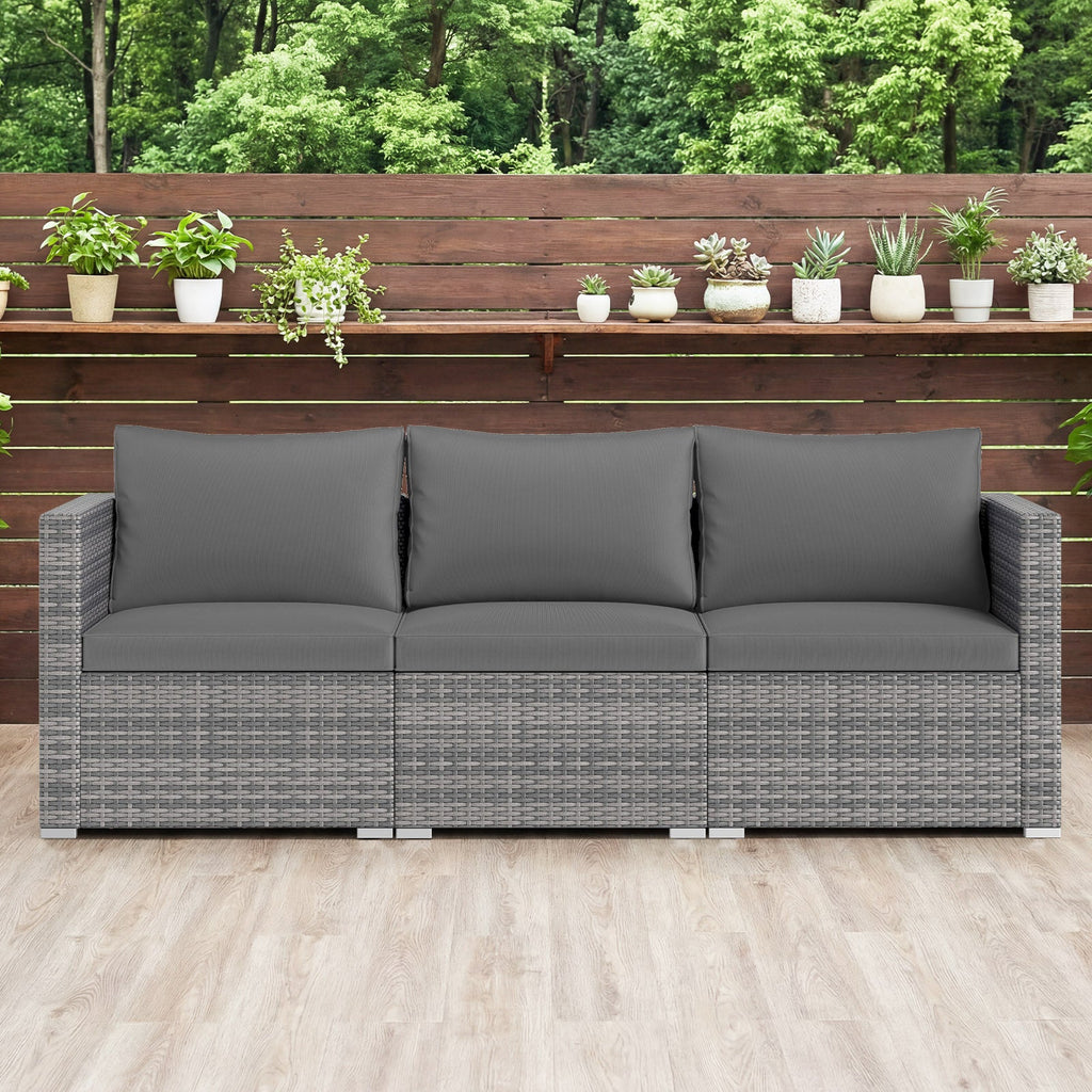 3-Piece Patio Sectional Sofa Set PE Rattan Modular Couch Furniture Set with Soft Cushions