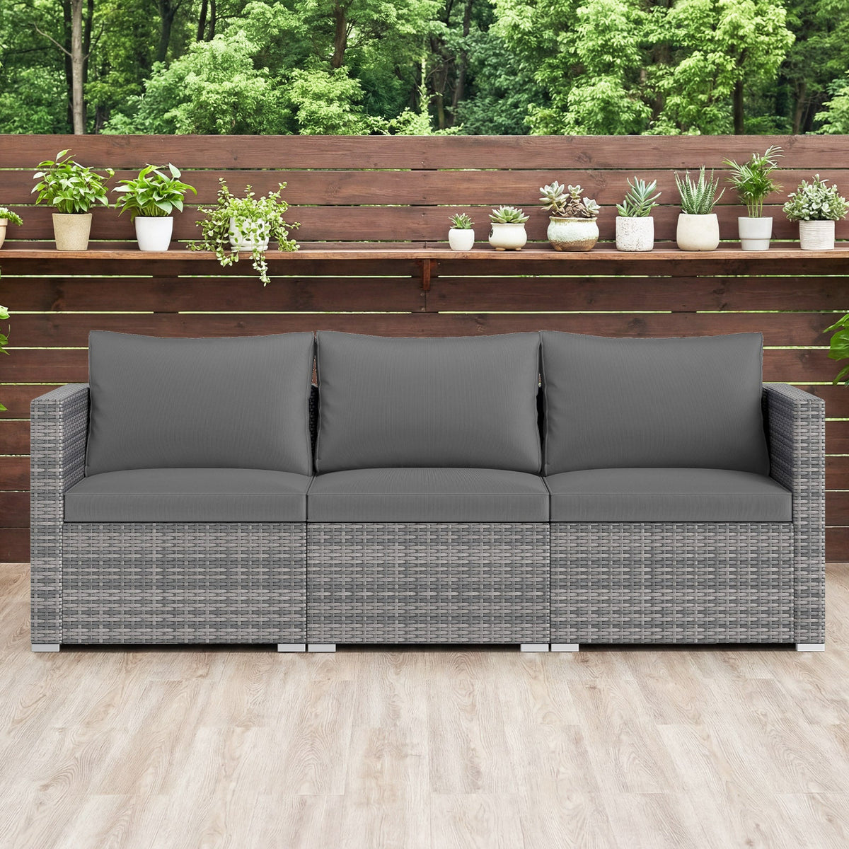 3-Piece Patio Sectional Sofa Set PE Rattan Modular Couch Furniture Set with Soft Cushions