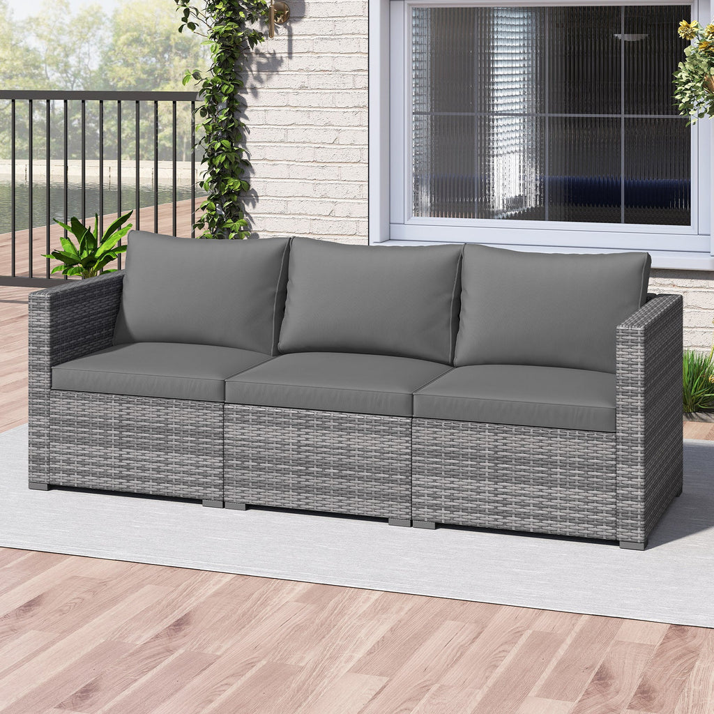 3-Piece Patio Sectional Sofa Set PE Rattan Modular Couch Furniture Set with Soft Cushions