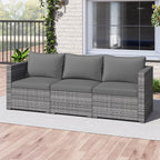3-Piece Patio Sectional Sofa Set PE Rattan Modular Couch Furniture Set with Soft Cushions