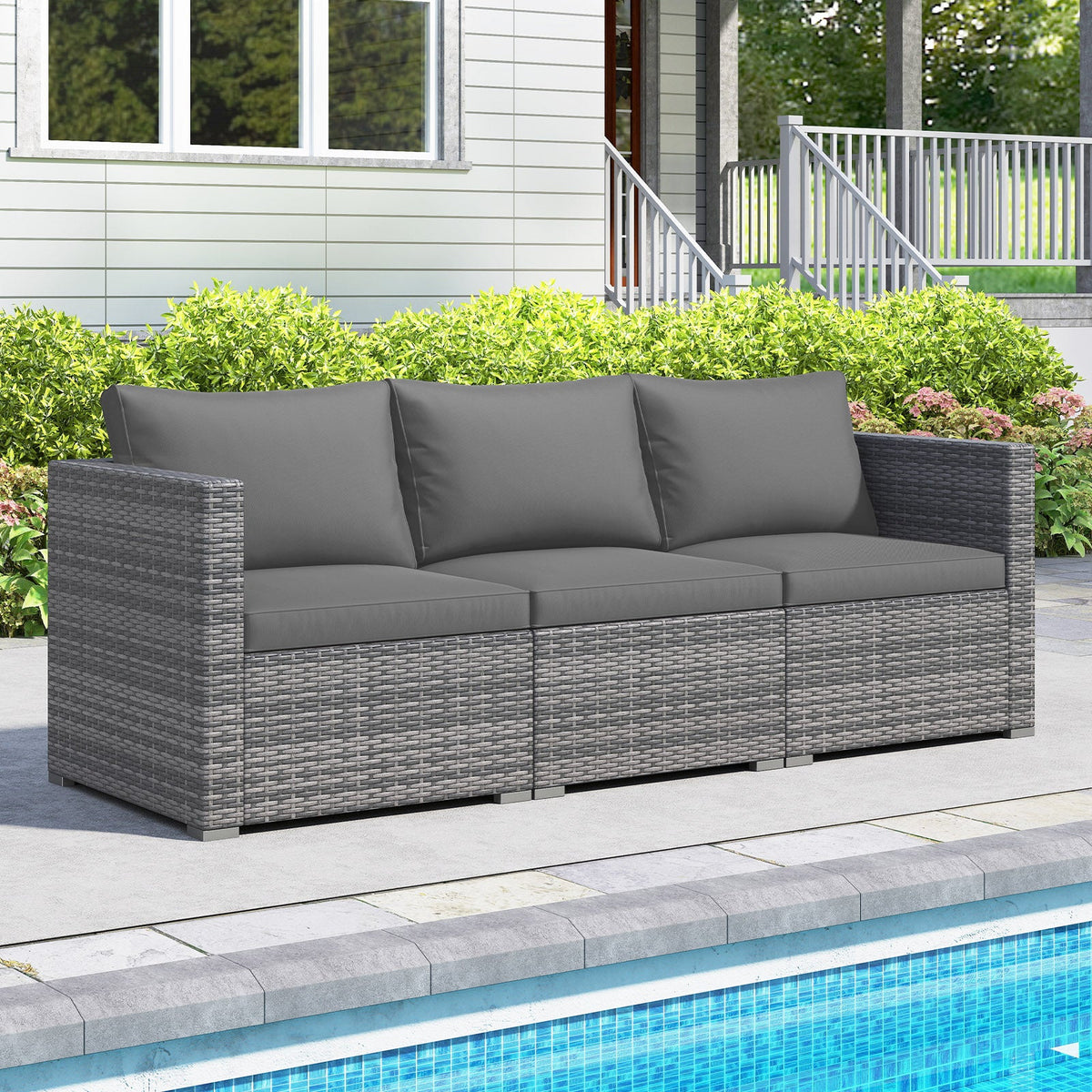 3-Piece Patio Sectional Sofa Set PE Rattan Modular Couch Furniture Set with Soft Cushions