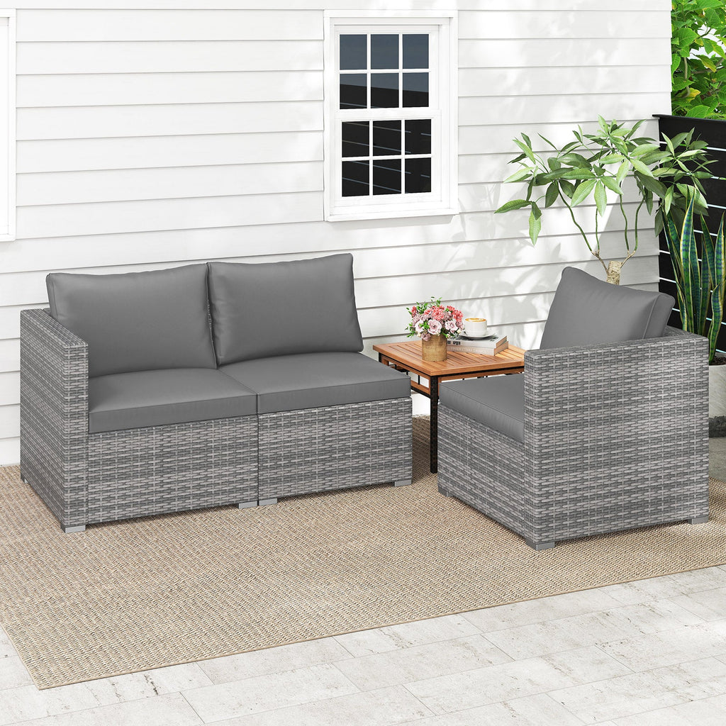 3-Piece Patio Sectional Sofa Set PE Rattan Modular Couch Furniture Set with Soft Cushions