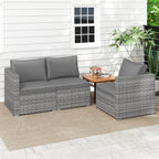 3-Piece Patio Sectional Sofa Set PE Rattan Modular Couch Furniture Set with Soft Cushions