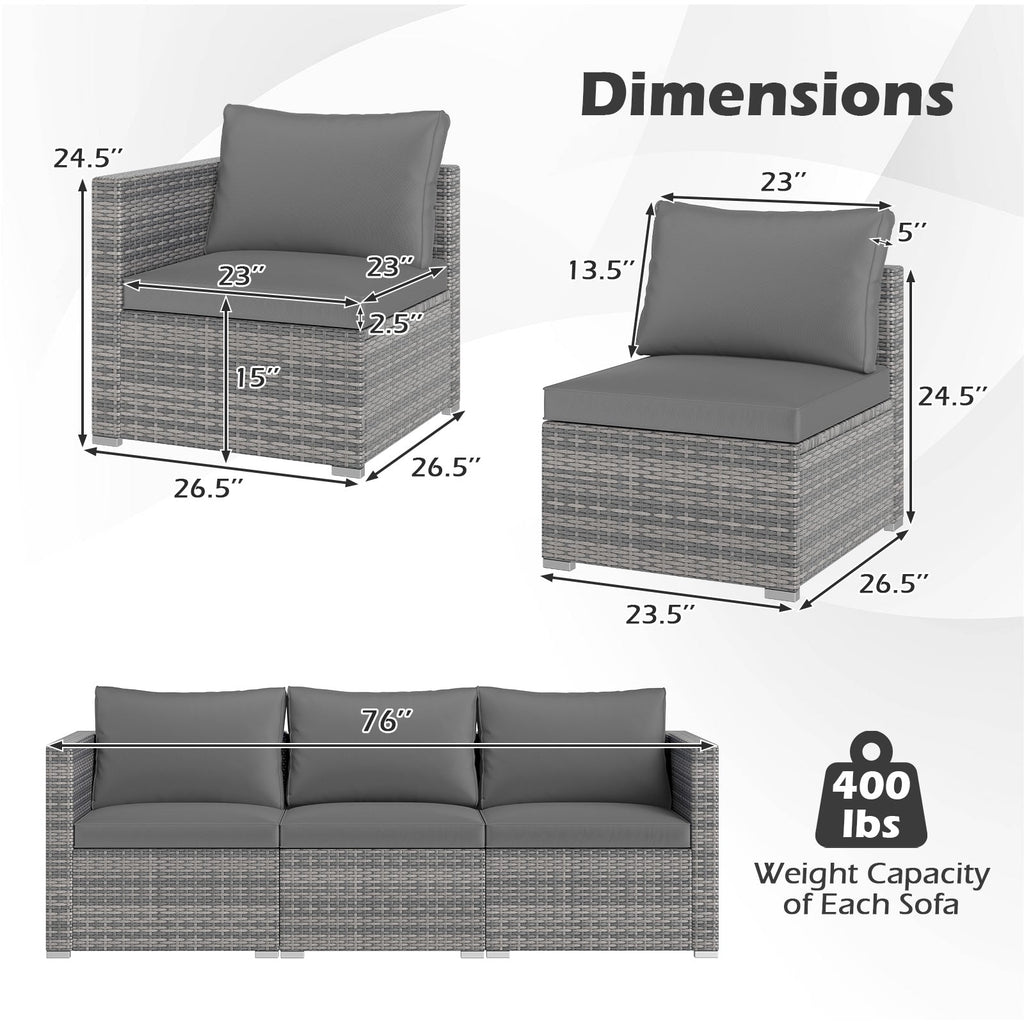 3-Piece Patio Sectional Sofa Set PE Rattan Modular Couch Furniture Set with Soft Cushions