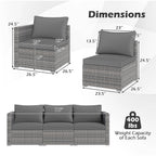 3-Piece Patio Sectional Sofa Set PE Rattan Modular Couch Furniture Set with Soft Cushions