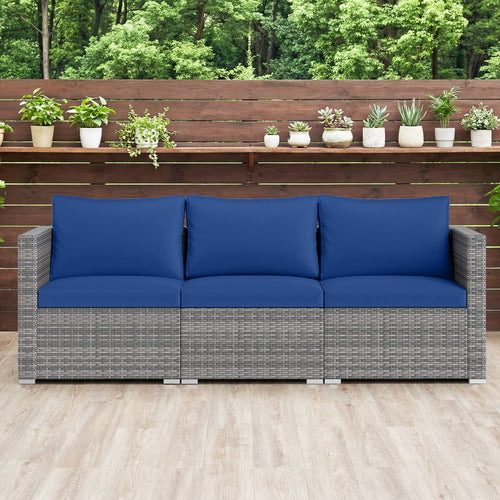 3-Piece Patio Sectional Sofa Set PE Rattan Modular Couch Furniture Set with Soft Cushions