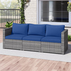 3-Piece Patio Sectional Sofa Set PE Rattan Modular Couch Furniture Set with Soft Cushions