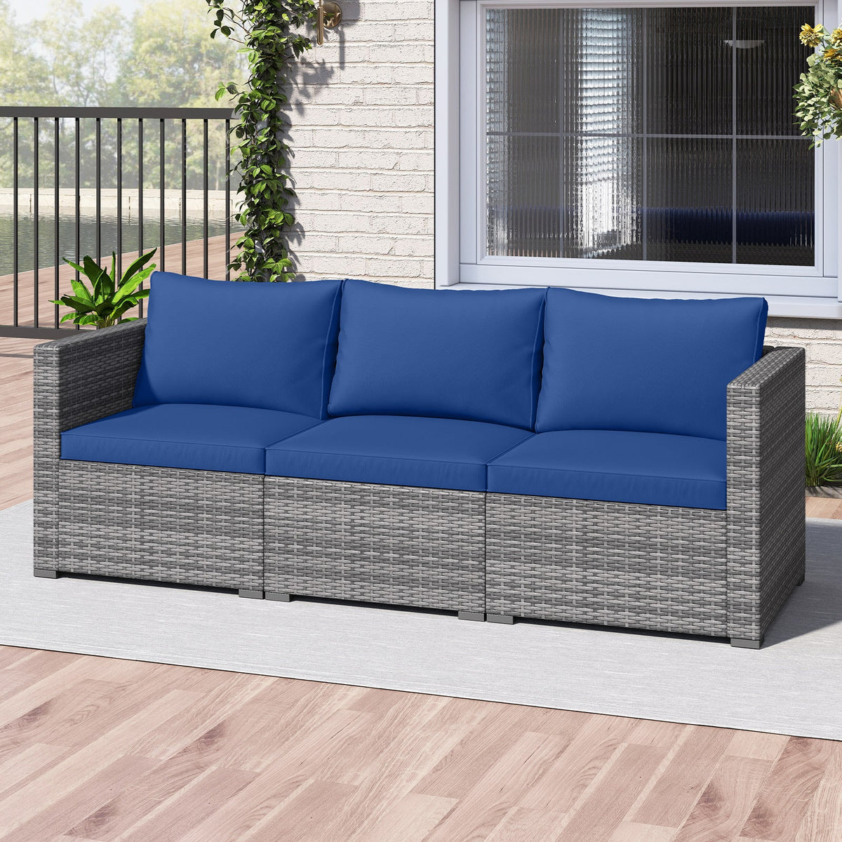 3-Piece Patio Sectional Sofa Set PE Rattan Modular Couch Furniture Set with Soft Cushions