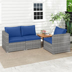 3-Piece Patio Sectional Sofa Set PE Rattan Modular Couch Furniture Set with Soft Cushions