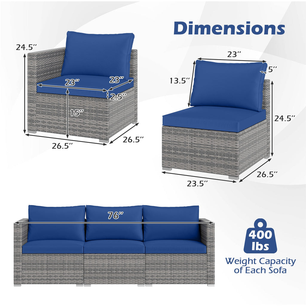 3-Piece Patio Sectional Sofa Set PE Rattan Modular Couch Furniture Set with Soft Cushions