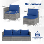 3-Piece Patio Sectional Sofa Set PE Rattan Modular Couch Furniture Set with Soft Cushions