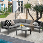 3-Piece Aluminum Patio Furniture Set with 6-Level Adjustable Backrest – Gray