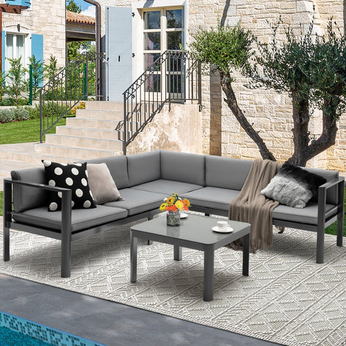 3-Piece Aluminum Patio Furniture Set with 6-Level Adjustable Backrest – Gray