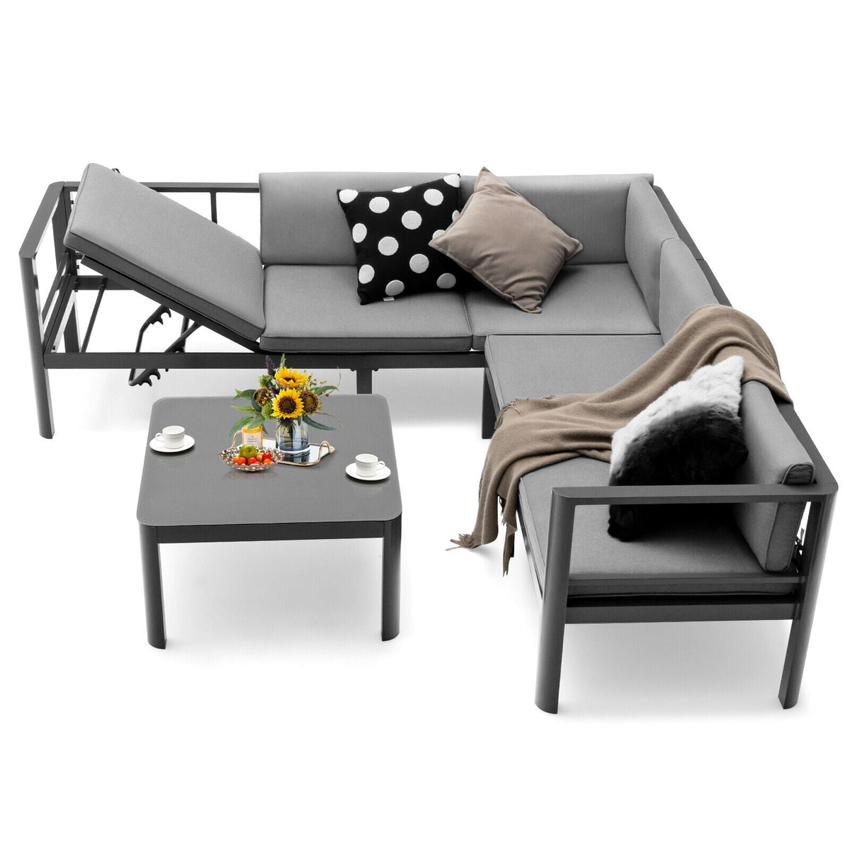 3-Piece Aluminum Patio Furniture Set with 6-Level Adjustable Backrest – Gray