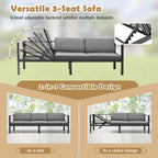 3-Piece Aluminum Patio Furniture Set with 6-Level Adjustable Backrest – Gray